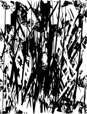 Siyah beyaz desenli, noktalı, lekeli, çizik ve çizikli sıkıntılı bir arkaplan. Soyut vektör illüstrasyonu.