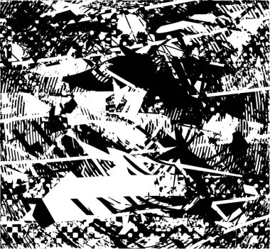 Siyah beyaz desenli, noktalı, lekeli, çizik ve çizikli sıkıntılı bir arkaplan. Soyut vektör illüstrasyonu.