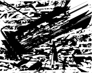 Siyah beyaz desenli, noktalı, lekeli, çizik ve çizikli sıkıntılı bir arkaplan. Soyut vektör illüstrasyonu.