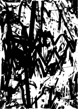 Siyah beyaz desenli, noktalı, lekeli, çizik ve çizikli sıkıntılı bir arkaplan. Soyut vektör illüstrasyonu.