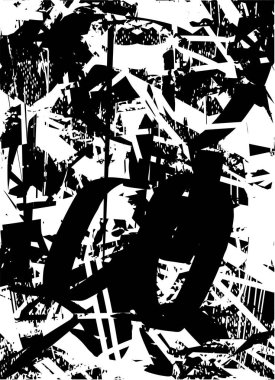 Siyah beyaz desenli, noktalı, lekeli, çizik ve çizikli sıkıntılı bir arkaplan. Soyut vektör illüstrasyonu.