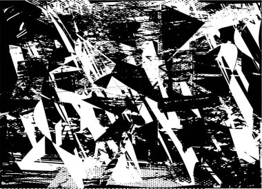 Siyah beyaz desenli, noktalı, lekeli, çizik ve çizikli sıkıntılı bir arkaplan. Soyut vektör illüstrasyonu.