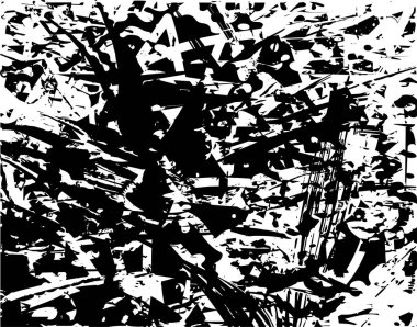 Siyah beyaz desenli, noktalı, lekeli, çizik ve çizikli sıkıntılı bir arkaplan. Soyut vektör illüstrasyonu.