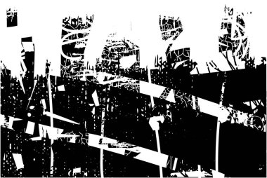 Siyah beyaz desenli, noktalı, lekeli, çizik ve çizikli sıkıntılı bir arkaplan. Soyut vektör illüstrasyonu.