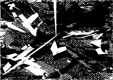 Siyah beyaz desenli, noktalı, lekeli, çizik ve çizikli sıkıntılı bir arkaplan. Soyut vektör illüstrasyonu.