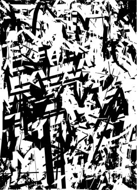 Siyah beyaz desenli, noktalı, lekeli, çizik ve çizikli sıkıntılı bir arkaplan. Soyut vektör illüstrasyonu.