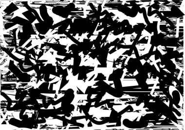 Siyah beyaz desenli, noktalı, lekeli, çizik ve çizikli sıkıntılı bir arkaplan. Soyut vektör illüstrasyonu.