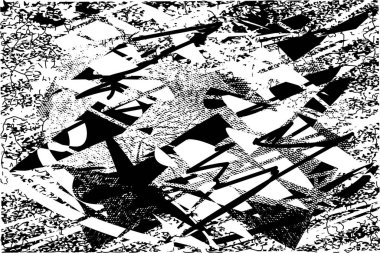 Siyah beyaz desenli, noktalı, lekeli, çizik ve çizikli sıkıntılı bir arkaplan. Soyut vektör illüstrasyonu.