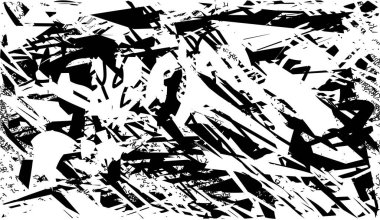 Siyah beyaz desenli, noktalı, lekeli, çizik ve çizikli sıkıntılı bir arkaplan. Soyut vektör illüstrasyonu.