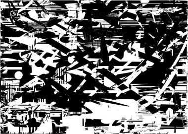 Siyah beyaz desenli, noktalı, lekeli, çizik ve çizikli sıkıntılı bir arkaplan. Soyut vektör illüstrasyonu.