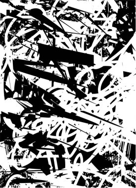 Siyah beyaz desenli, noktalı, lekeli, çizik ve çizikli sıkıntılı bir arkaplan. Soyut vektör illüstrasyonu.