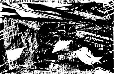 Siyah beyaz desenli, noktalı, lekeli, çizik ve çizikli sıkıntılı bir arkaplan. Soyut vektör illüstrasyonu.