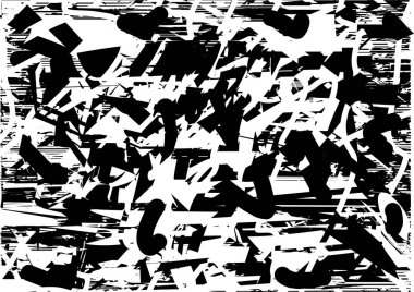 Siyah beyaz desenli, noktalı, lekeli, çizik ve çizikli sıkıntılı bir arkaplan. Soyut vektör illüstrasyonu.