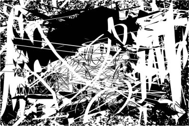 Siyah beyaz desenli, noktalı, lekeli, çizik ve çizikli sıkıntılı bir arkaplan. Soyut vektör illüstrasyonu.