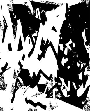 Siyah beyaz desenli, noktalı, lekeli, çizik ve çizikli sıkıntılı bir arkaplan. Soyut vektör illüstrasyonu.