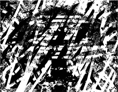 Siyah beyaz desenli, noktalı, lekeli, çizik ve çizikli sıkıntılı bir arkaplan. Soyut vektör illüstrasyonu.