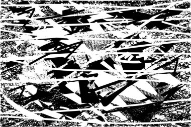 Siyah beyaz desenli, noktalı, lekeli, çizik ve çizikli sıkıntılı bir arkaplan. Soyut vektör illüstrasyonu.