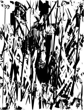 Siyah beyaz desenli, noktalı, lekeli, çizik ve çizikli sıkıntılı bir arkaplan. Soyut vektör illüstrasyonu.