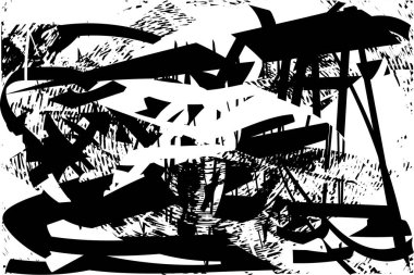 Çizik ve çiziklerle dolu siyah beyaz bir arka plan. Soyut vektör illüstrasyonu.