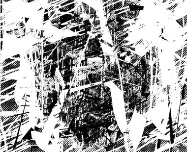 Çizik ve çiziklerle dolu siyah beyaz bir arka plan. Soyut vektör illüstrasyonu.