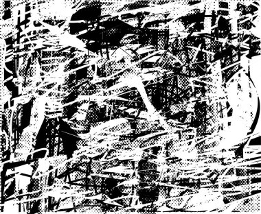 Çizik ve çiziklerle dolu siyah beyaz bir arka plan. Soyut vektör illüstrasyonu.