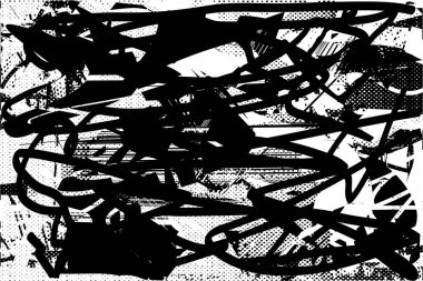 Çizik ve çiziklerle dolu siyah beyaz bir arka plan. Soyut vektör illüstrasyonu.