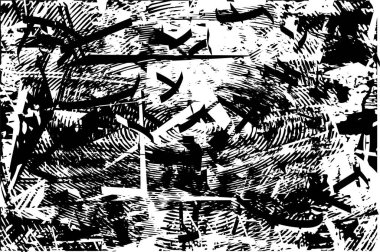 Çizik ve çiziklerle dolu siyah beyaz bir arka plan. Soyut vektör illüstrasyonu.