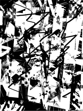 Çizik ve çiziklerle dolu siyah beyaz bir arka plan. Soyut vektör illüstrasyonu.