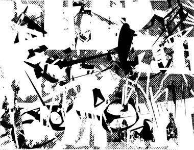 Çizik ve çiziklerle dolu siyah beyaz bir arka plan. Soyut vektör illüstrasyonu.