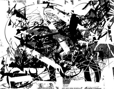 Çizik ve çiziklerle dolu siyah beyaz bir arka plan. Soyut vektör illüstrasyonu.