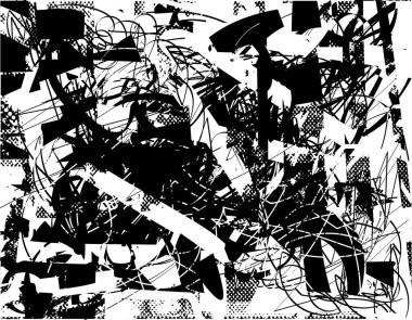 Çizik ve çiziklerle dolu siyah beyaz bir arka plan. Soyut vektör illüstrasyonu.