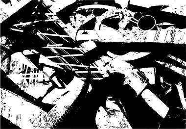 Çizik ve çiziklerle dolu siyah beyaz bir arka plan. Soyut vektör illüstrasyonu.