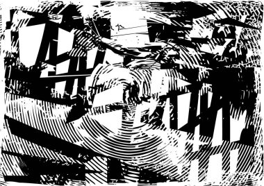 Çizik ve çiziklerle dolu siyah beyaz bir arka plan. Soyut vektör illüstrasyonu.