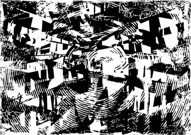 Çizik ve çiziklerle dolu siyah beyaz bir arka plan. Soyut vektör illüstrasyonu.