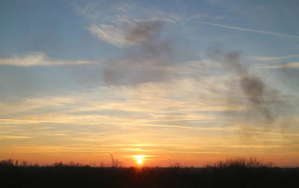 秋の森と夕日の風景 — ストック写真