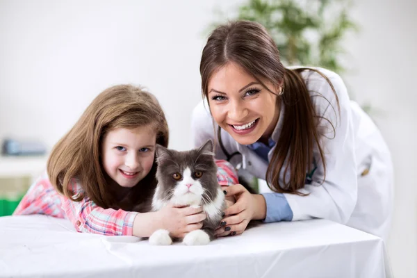 Kid with pet at the veterinary doctor — Stock Photo, Image