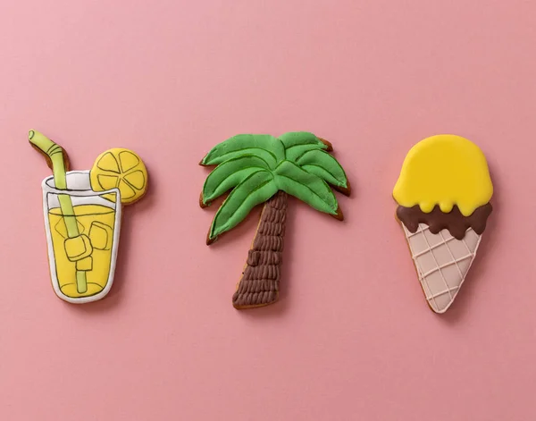 Gang Three Summer Theme Cookies Tempt Your Indera Palm Tree — Stok Foto