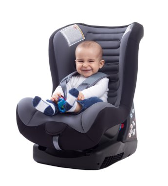 Smiling baby smiling and keep safe in car seat clipart