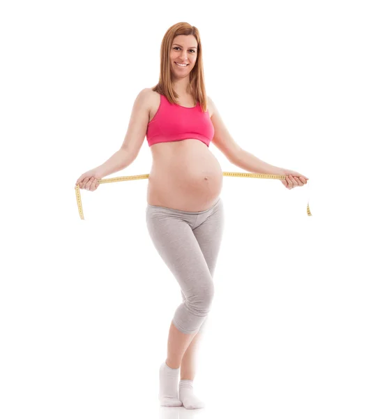 Uśmiechający się szczęśliwy w ciąży kobieta sukcesu diety i życia opieki zdrowotnej — Zdjęcie stockowe