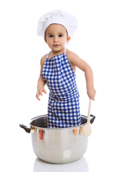 Lucu anak koki dalam pot — Stok Foto