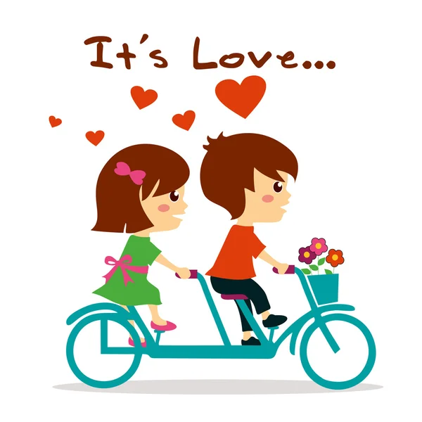 Gyönyörű lány és fiú, szerelem kerékpár lovaglás — Stock Vector