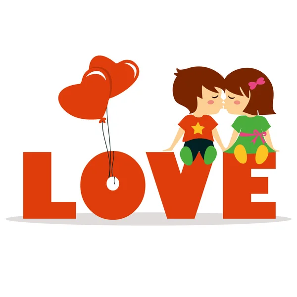 Día de San Valentín con niño y niña encantadora — Archivo Imágenes Vectoriales