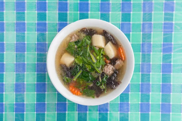 Tofu Seaweed Carne Porco Picada Com Sopa Clara Comida Local — Fotografia de Stock