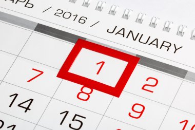 Takvim sayfası işaretli 1 Ocak 2016