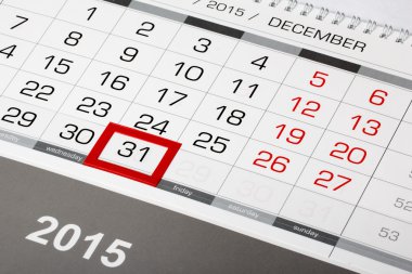 Takvim sayfası ile işaretli 31 Aralık 2015'in