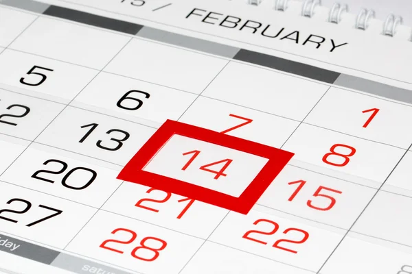 Pagina del calendario con data segnata 14 febbraio — Foto Stock