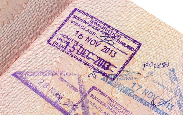 Immigration stamp of Suvarnabhumi airport in passport — Stock Photo, Image