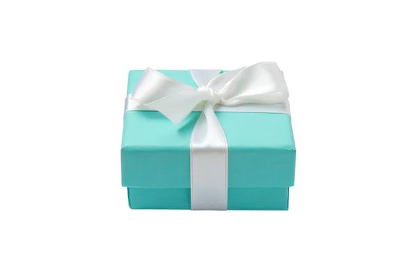 Isolated turquoise gift box on white background with path — Stock Photo, Image