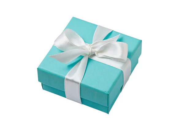 Isolated turquoise gift box on white background with path — Stock Photo, Image