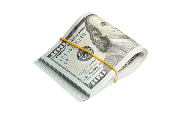 100 ドル紙幣のロールは、白で隔離 ロイヤリティフリーのストック写真
